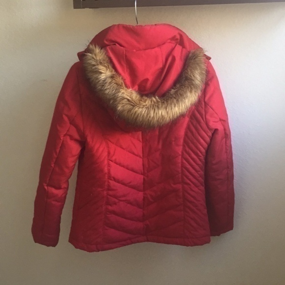 $20 SALE Puffer Down Coat Jacket Removable Hood Faux Fur Trim Winter Fall Red - Picture 3 of 8